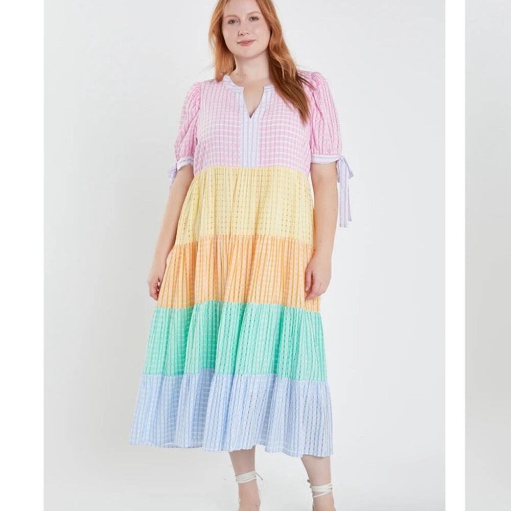 English Factory Colorblock Bow Tie Sleeve Maxi Dress M NWOT